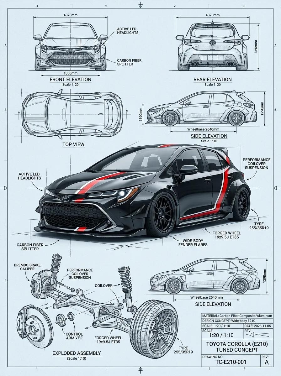 Black Widebody Hatch Engineering Blueprint