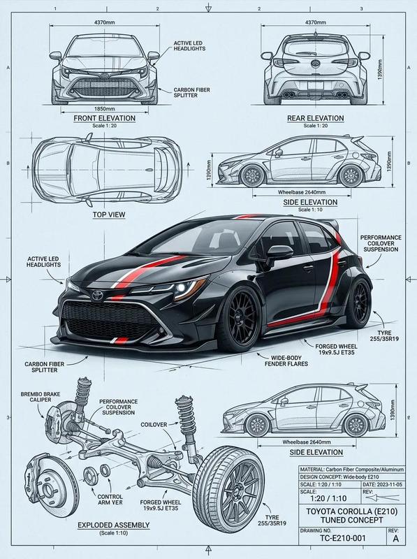 Black Widebody Hatch Engineering Blueprint