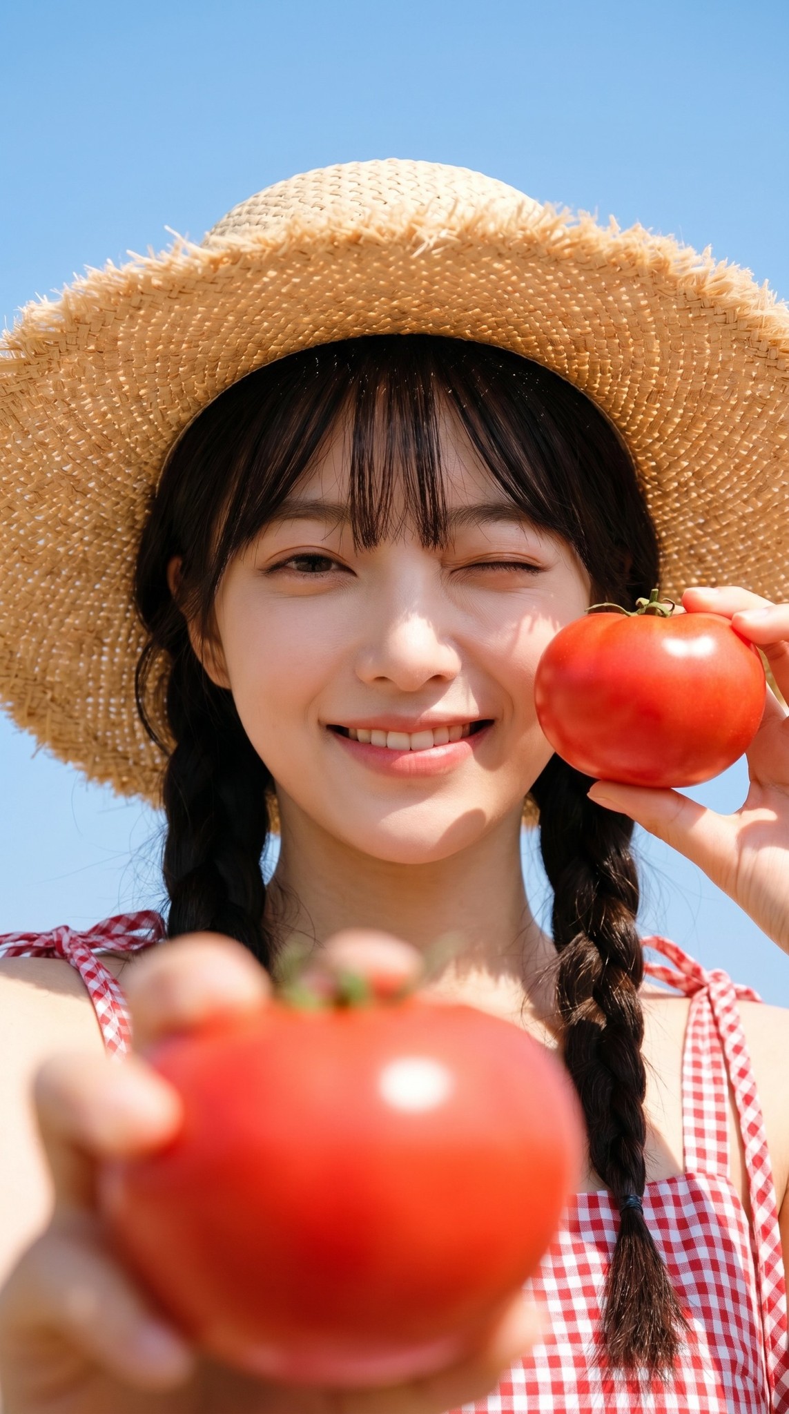 Straw-Hat Wink Tomato Summer Close-Up