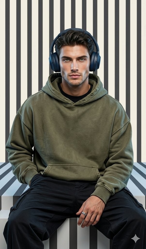 Green-Eyed Headphone Portrait