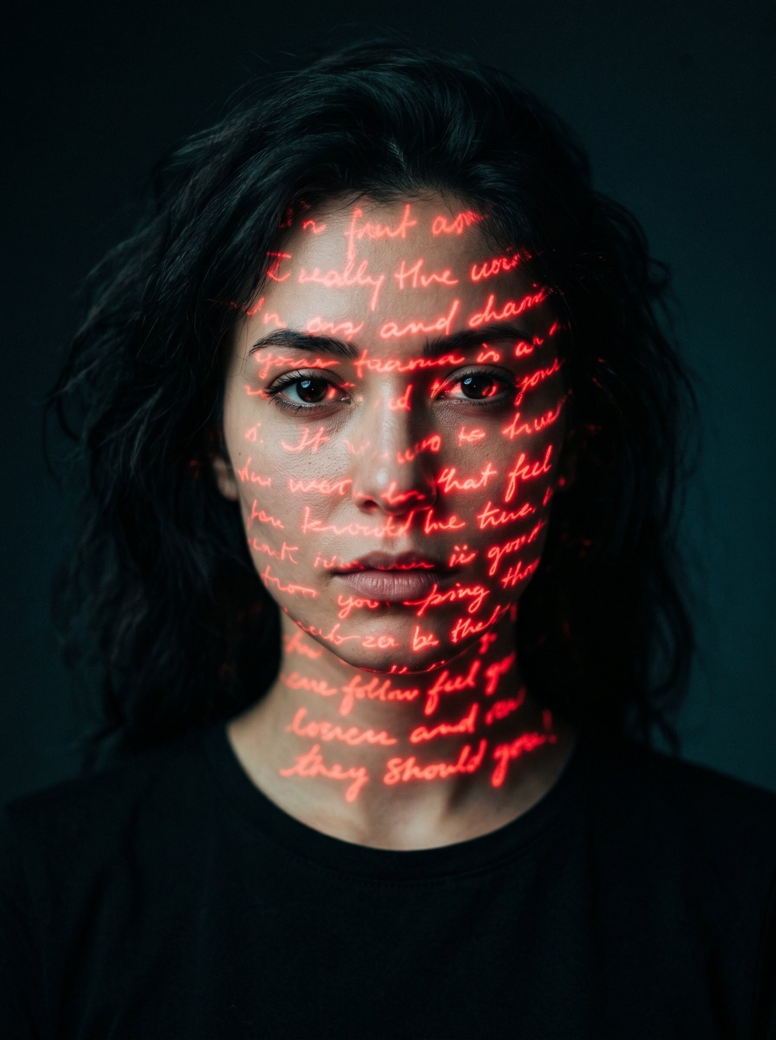Red Script Projection Portrait