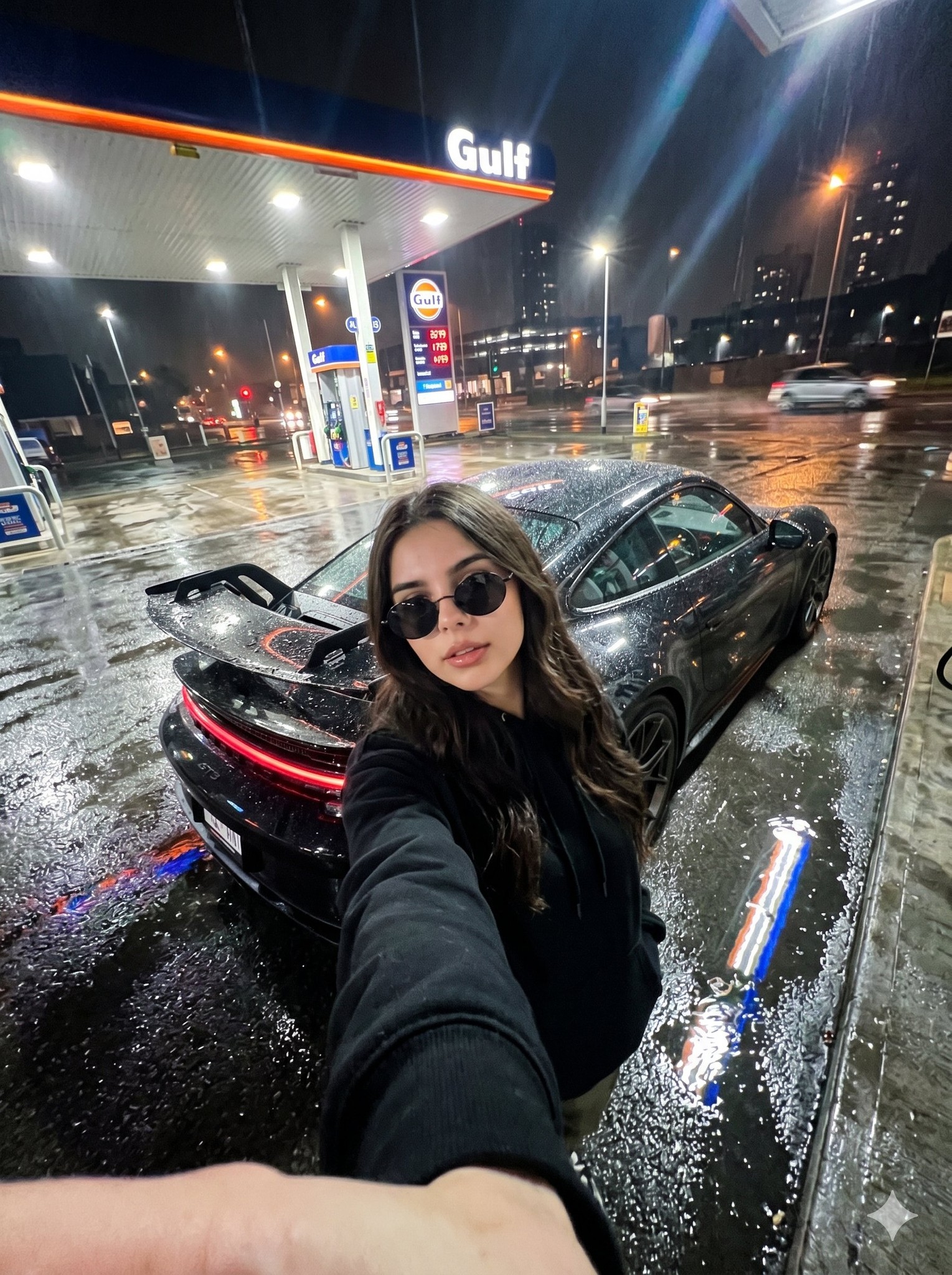 Rainy Porsche Gas Station Selfie