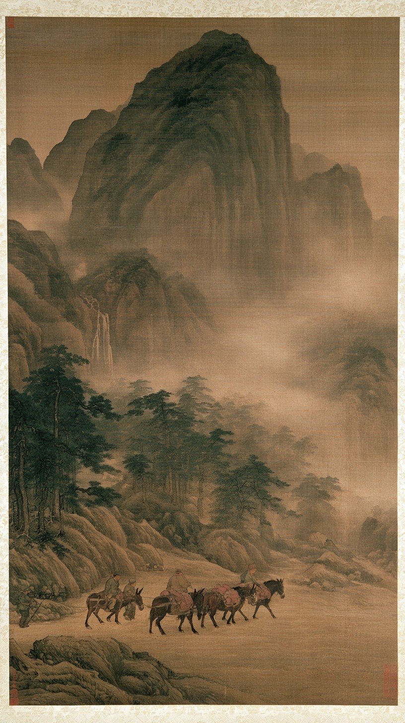 范宽风格巍峨主峰水墨山水— Midjourney 提示词| LocalBanana