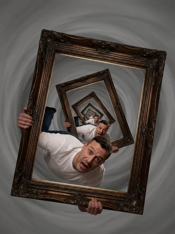 Man in Recursive Photo Frames