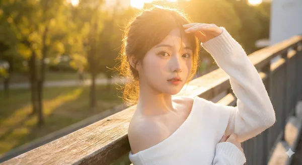 Sunny Girl in White Knit Top