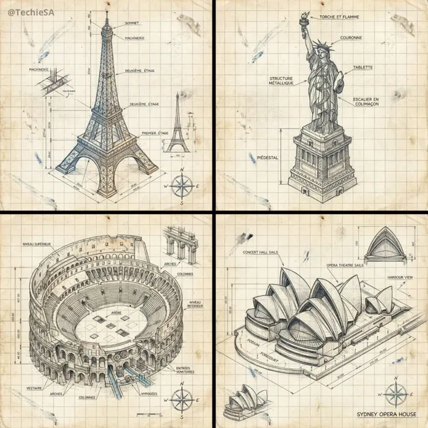 Hand-drawn Isometric Landmark Sketch