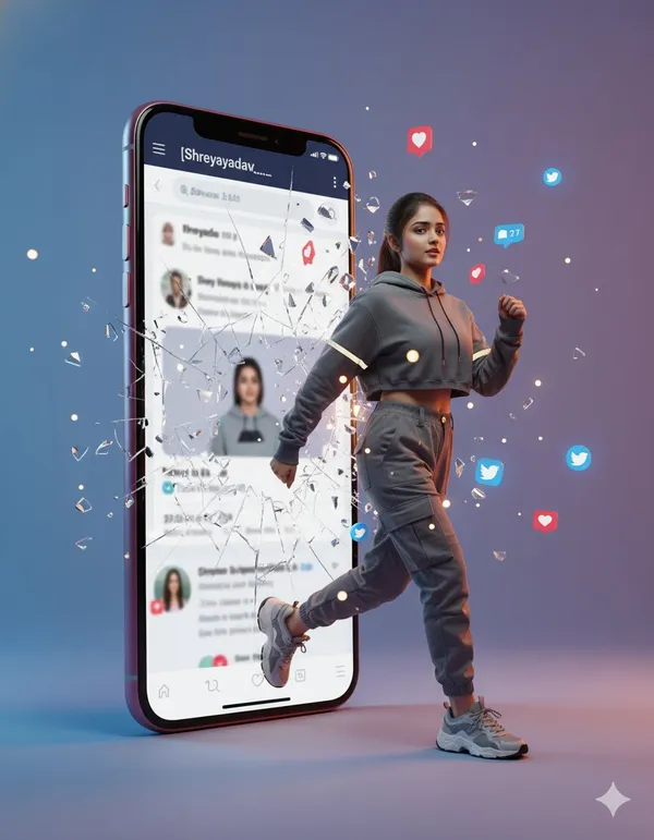 Woman Emerging from Smartphone Screen