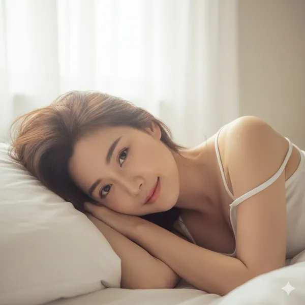 Sleepy-Eyed Girl on White Pillow