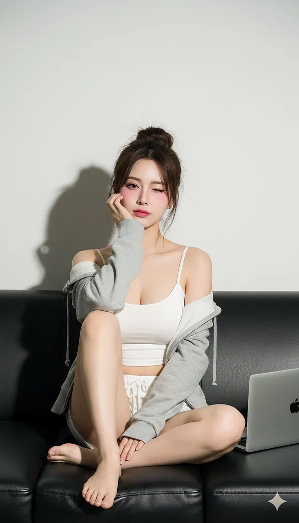 Girl Sitting on Sofa