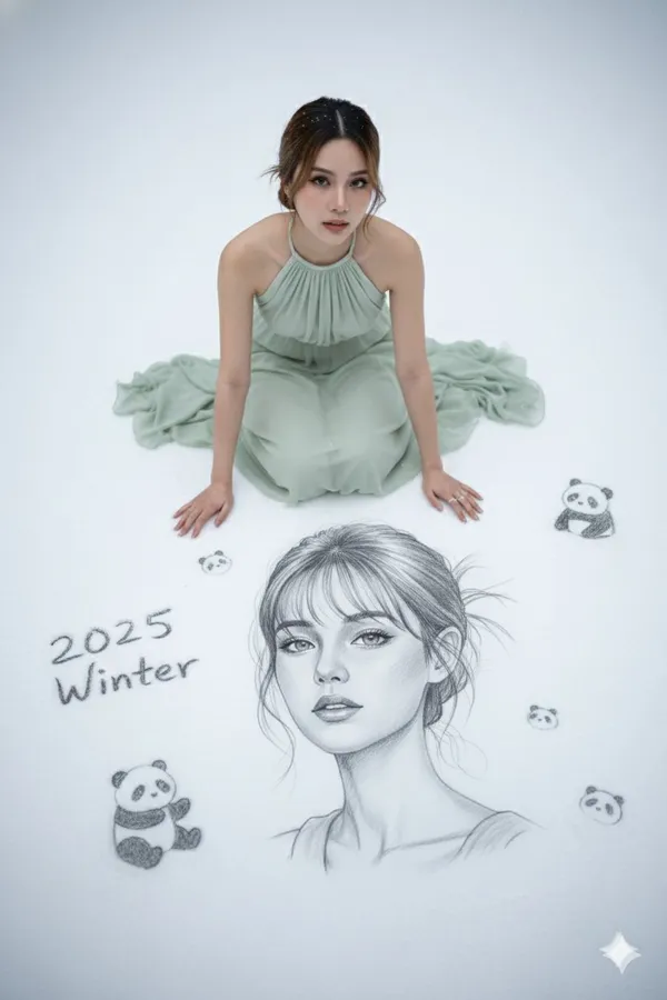 Girl Pencil Sketch in Winter