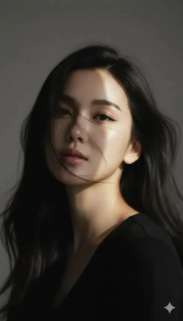 Korean-Style Fashion Close-Up Portrait Of A Young Woman