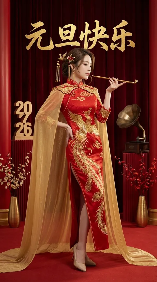Crimson & Gold Elegance · A Vintage New Year 2026 Portrait