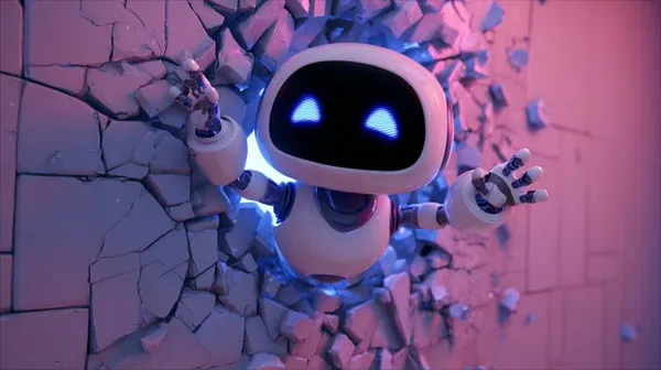 3D Cartoon Character Breaking Through a Wall