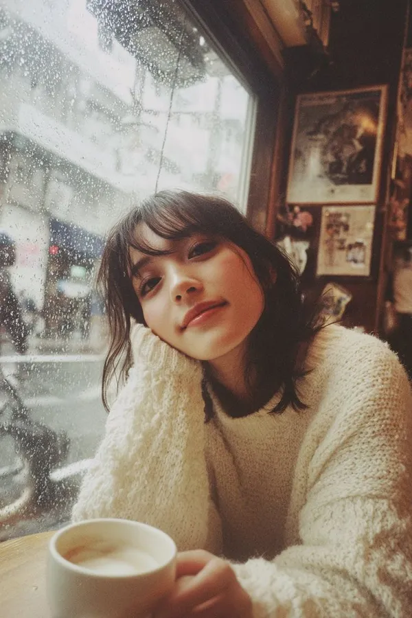 Small Happiness on a Rainy Day at the Café