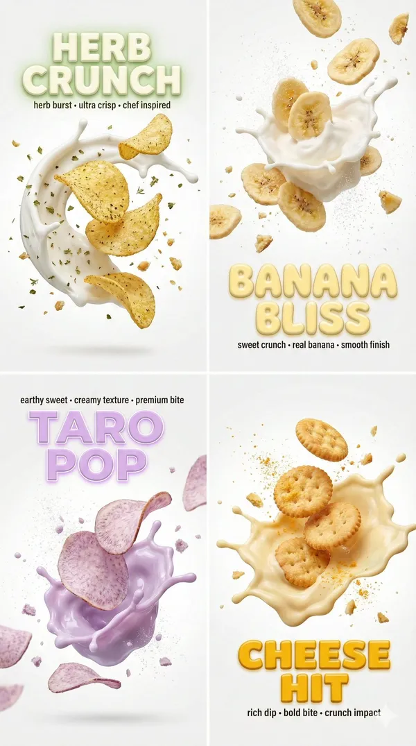 Potato Chips in 3D Slow Motion Text Shot